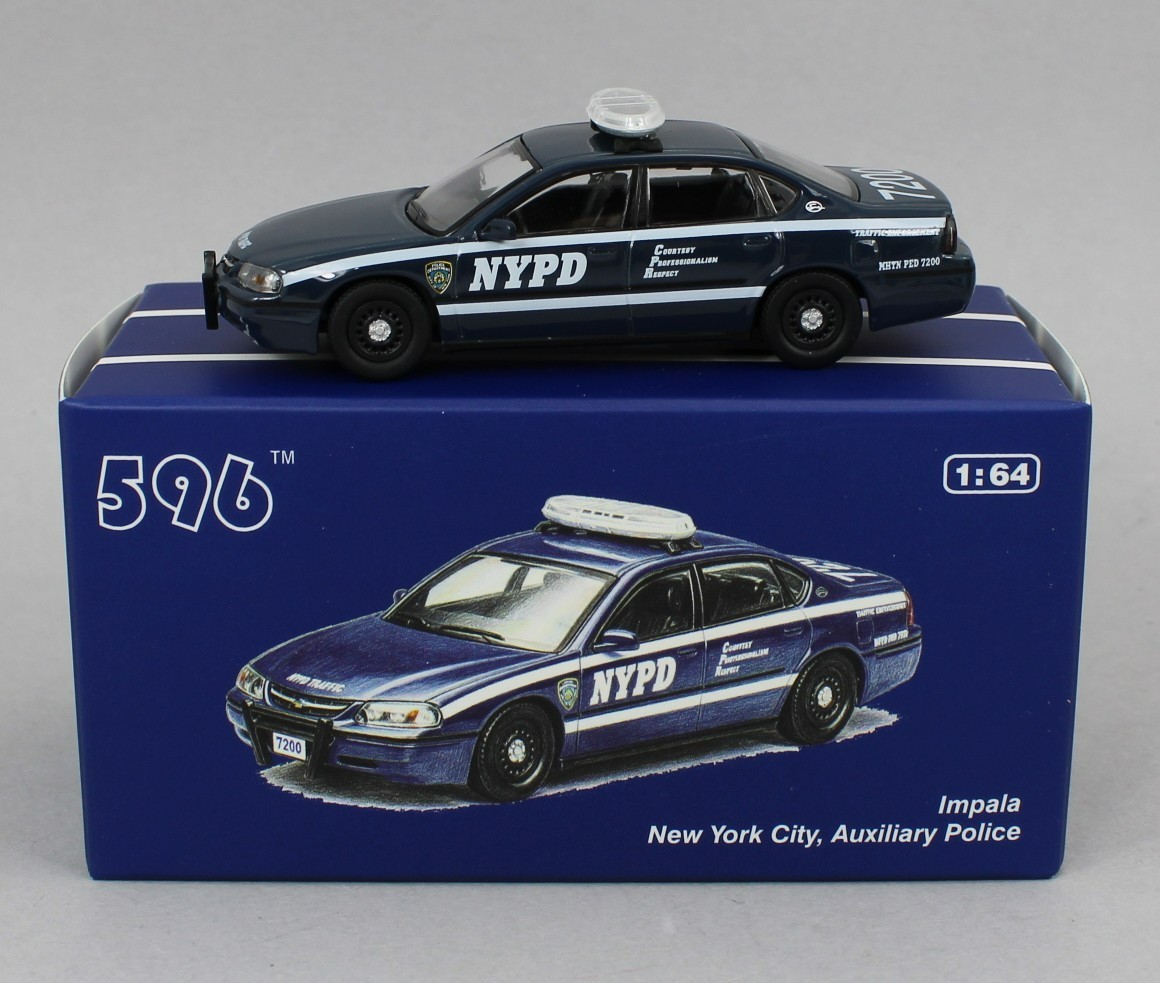 1:64 *596 DIECAST* NYPD New York *BLUE* Chevrolet Impala Sedan Police Car *NIB* 1:64 *596 DIECAST* NYPD New York *BLUE* Chevrolet Impala Sedan Police Car *NIB*