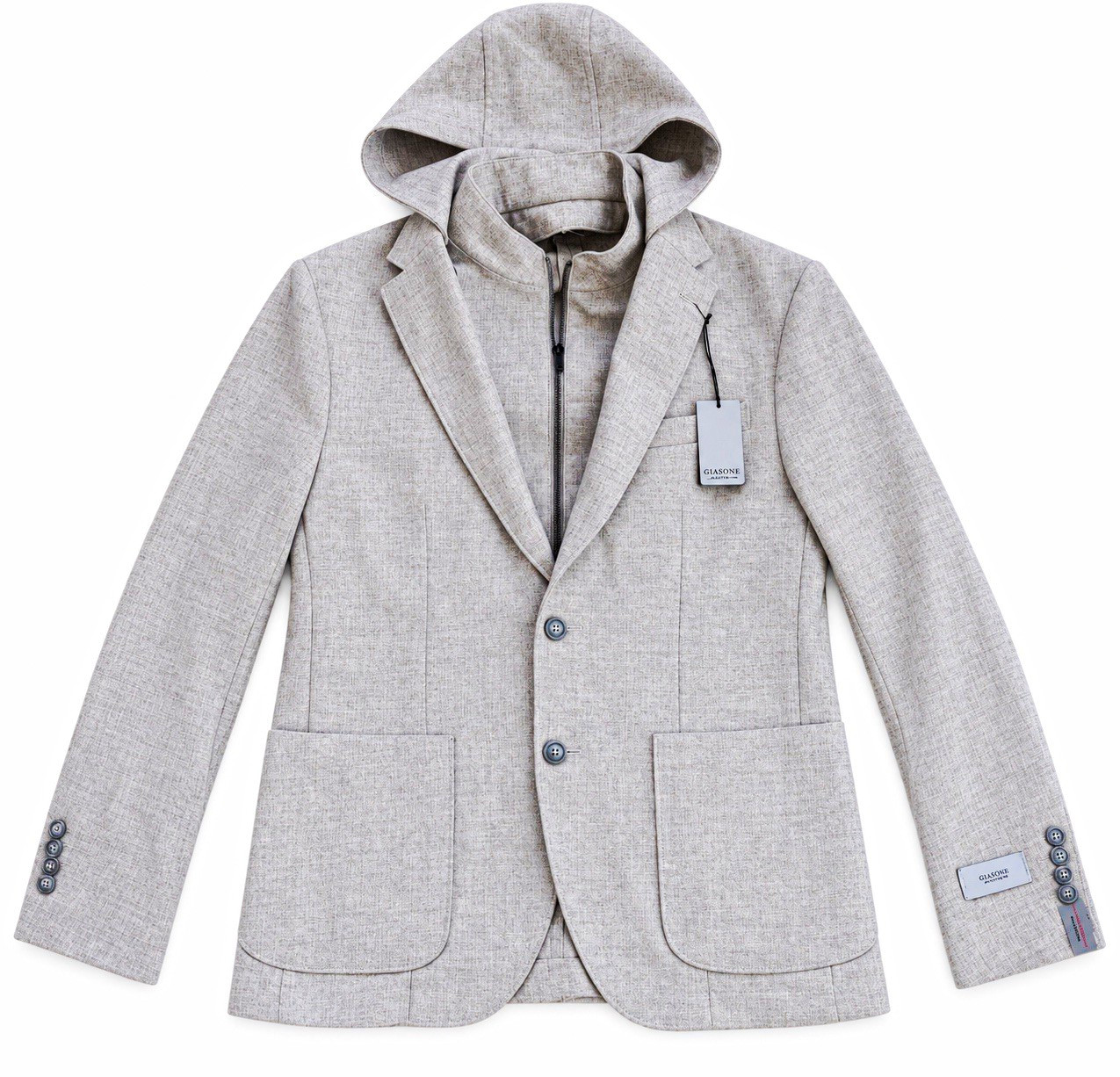 Giasone Austin Hood Men’s Blazer 38R Oatmeal Mix Detachable Hood NWT $350