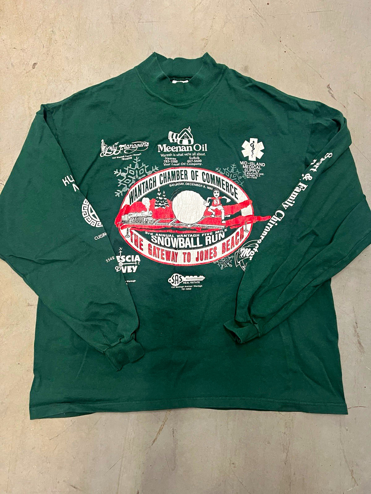 Cotton Deluxe Vintage 90s Snowball Run Graphic Green Long Sleeve Mock Neck L Cotton Deluxe Vintage 90s Snowball Run Graphic Green Long Sleeve Mock Neck L
