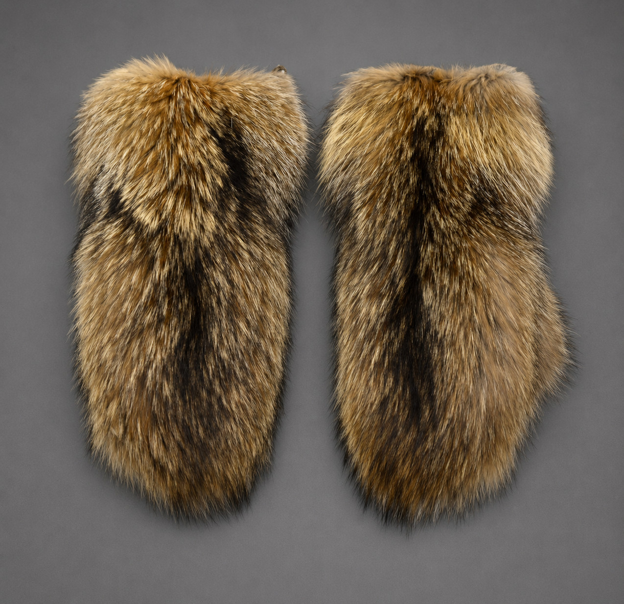 Long Finnish Raccoon Fur Mittens with Leather Palms
