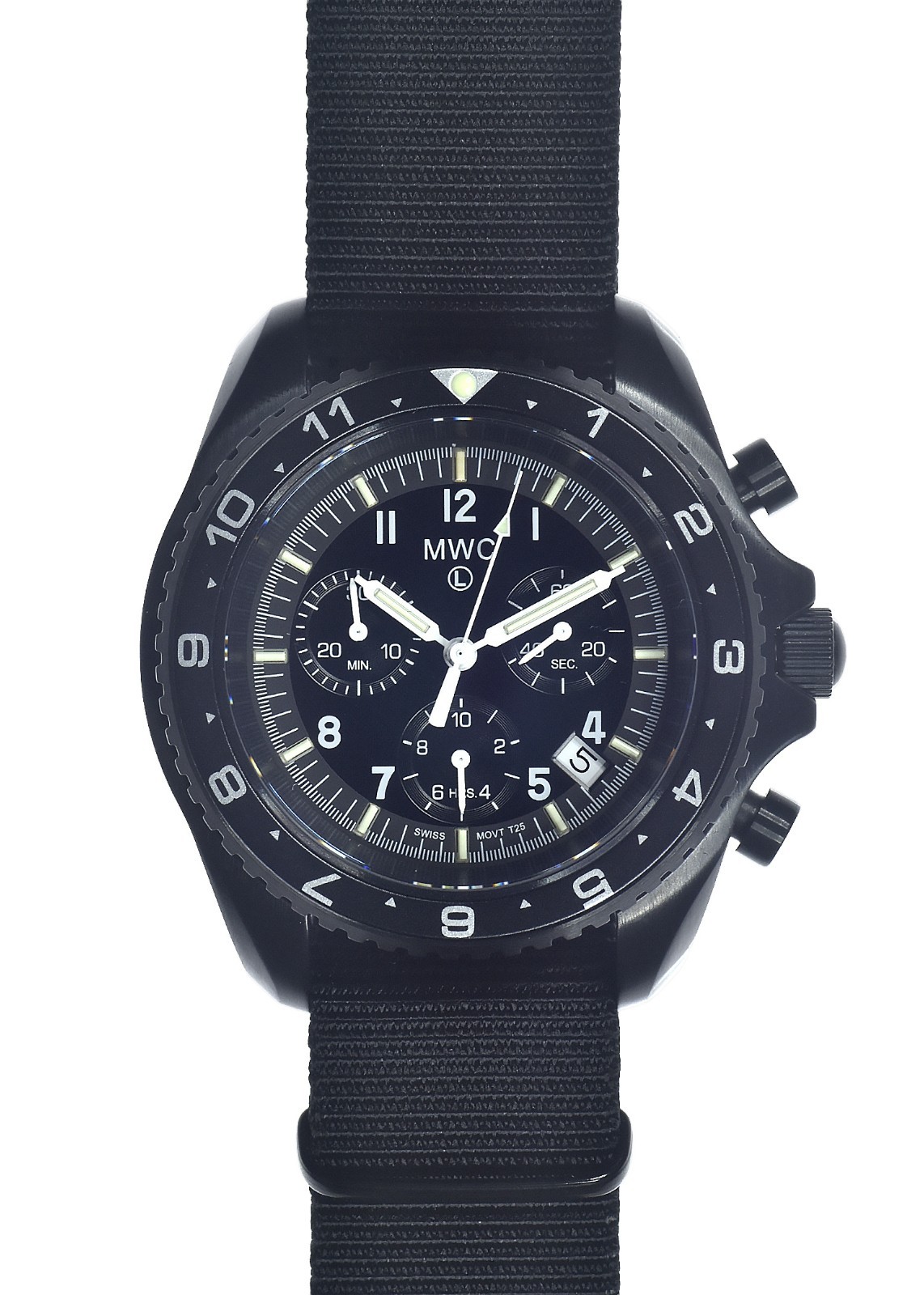 MWC Stainless Steel Military Chronograph / Tritium GTLS & Swiss Ronda Movement