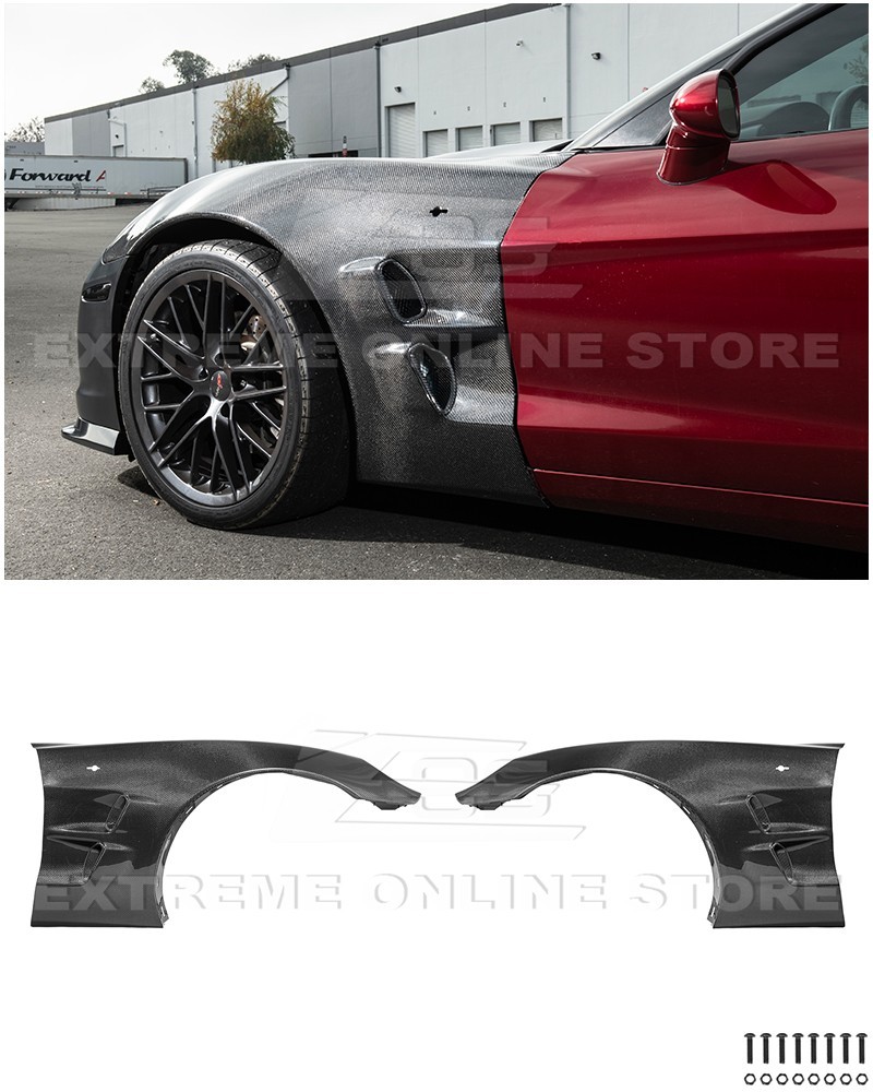 For 05-13 Corvette C6 | ZR1 Style Carbon Fiber Front Side Wide Body Fender Pair