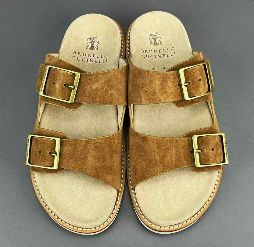 Brunello Cucinelli Brown Suede Double Buckle Slide Sandals EU 40 US 11 Brunello Cucinelli Brown Suede Double Buckle Slide Sandals EU 40 US 11