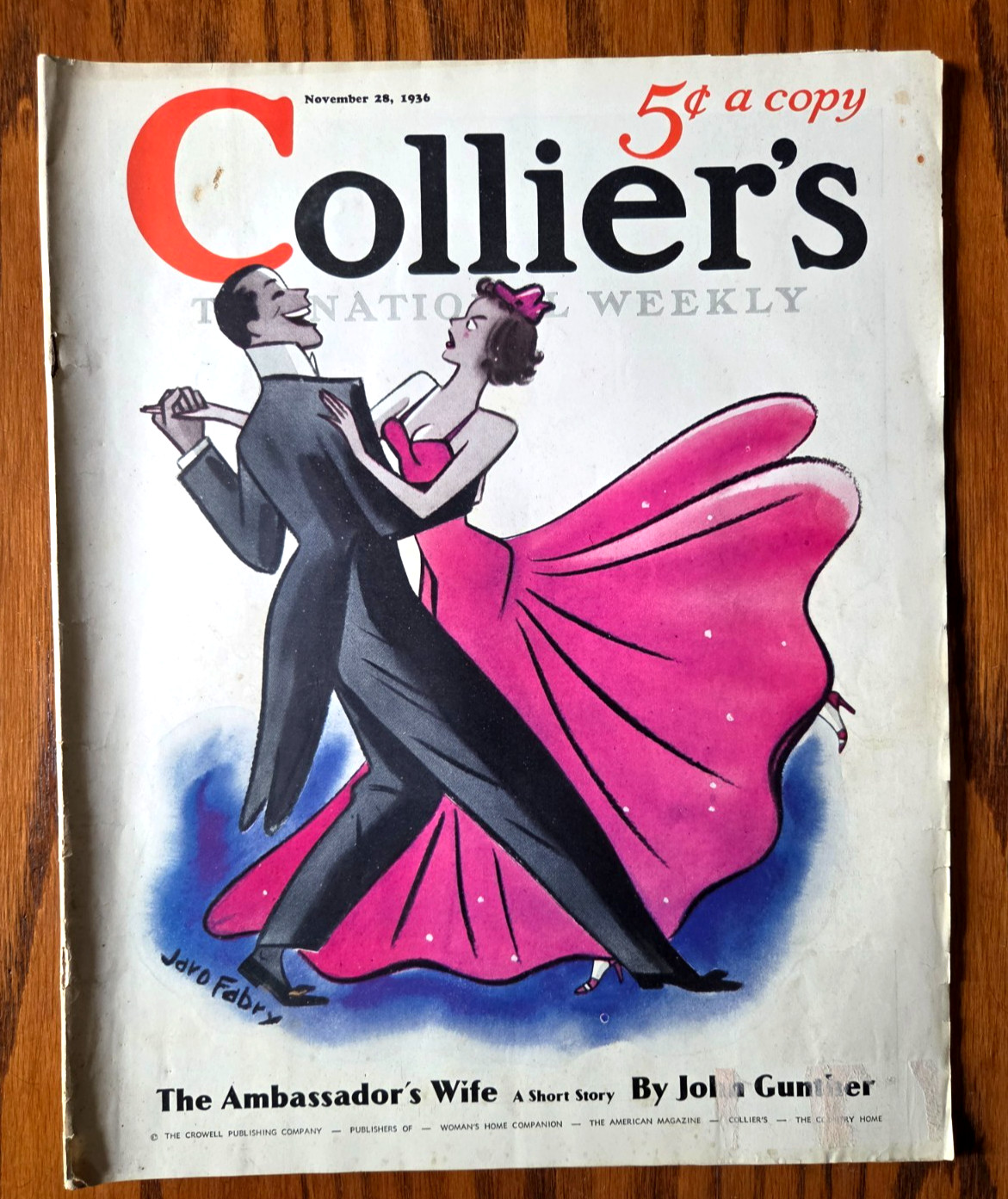 Vintage Collier's November 28, 1936, Cover Art Jaro Fabry, Author John Gunther