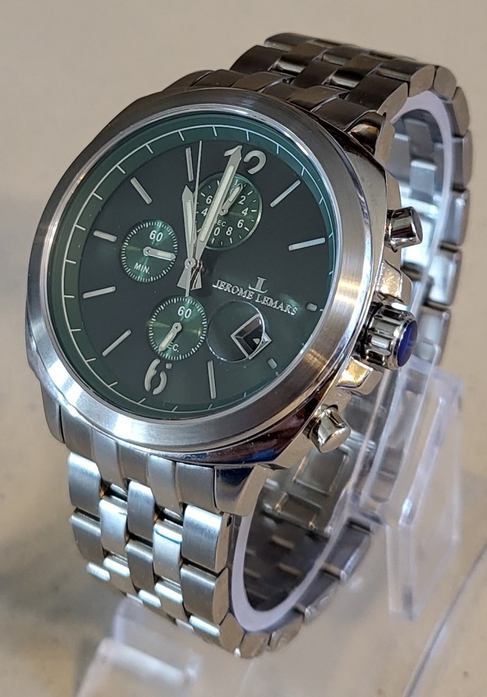 JEROME LEMARS Seurat Chronograph 45mm Men\'s Watch w/ Metallic Green Dial JEROME LEMARS Seurat Chronograph 45mm Men\'s Watch w/ Metallic Green Dial