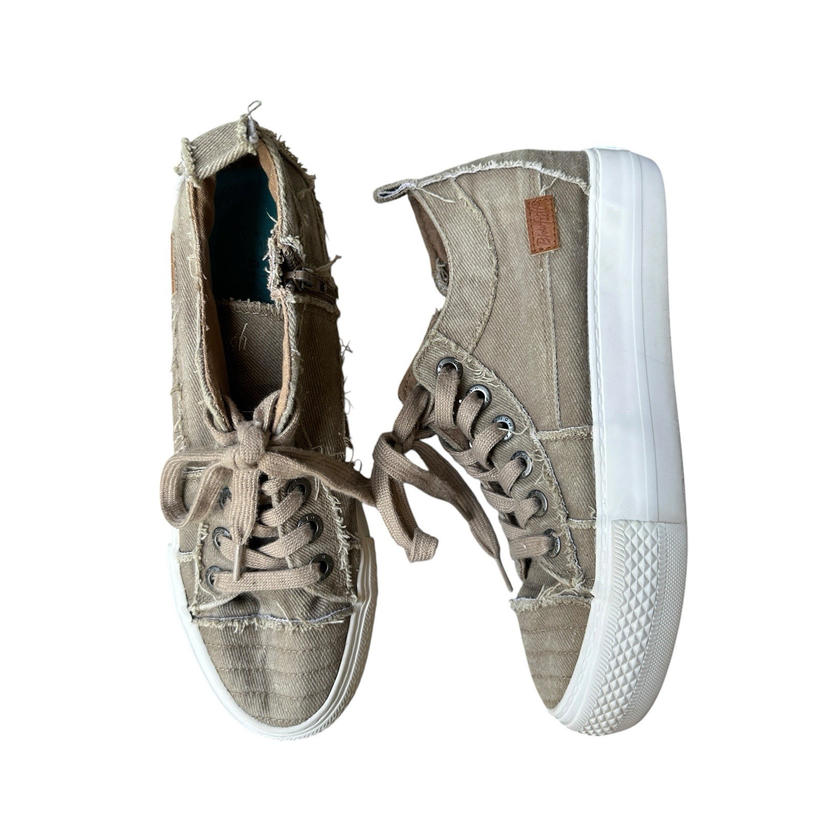 Blowfish Malibu Sneakers Shoes Women\'s 8.5 Distressed Canvas Zipper Lace Beige