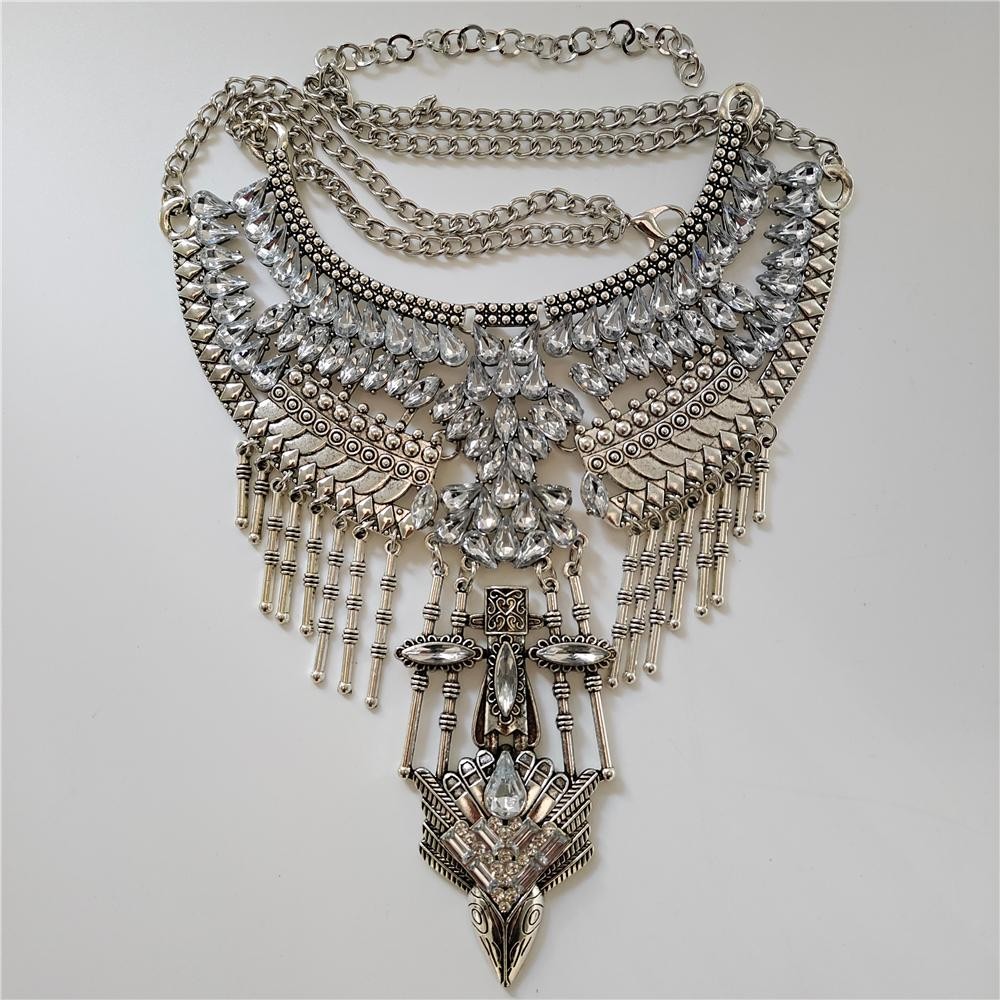 Indian Ethnic Vintage Statement Choker Necklace Boho Retro Silver Collar Maxi