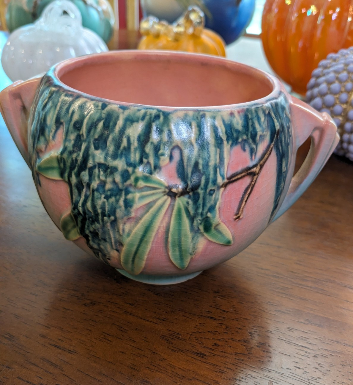 Vintage Roseville Pottery 289-4 Moss Jardiniere Planter Urn Pink Green 1936 EUC
