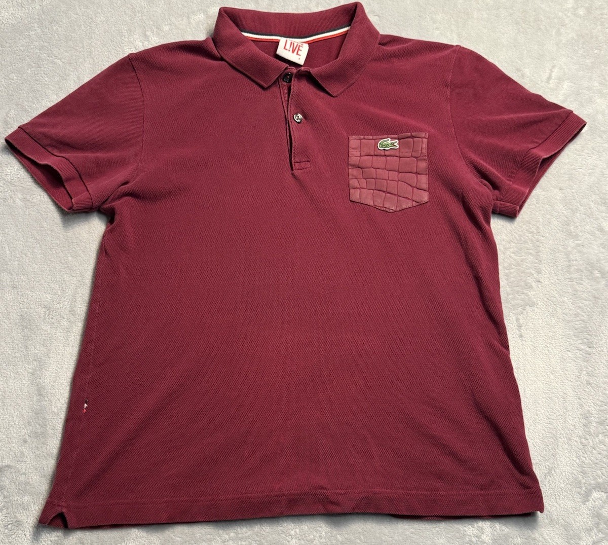 Lacoste Live Medium Polo Shirt Crocodile Pocket Logo Burgundy Red Lve Pique
