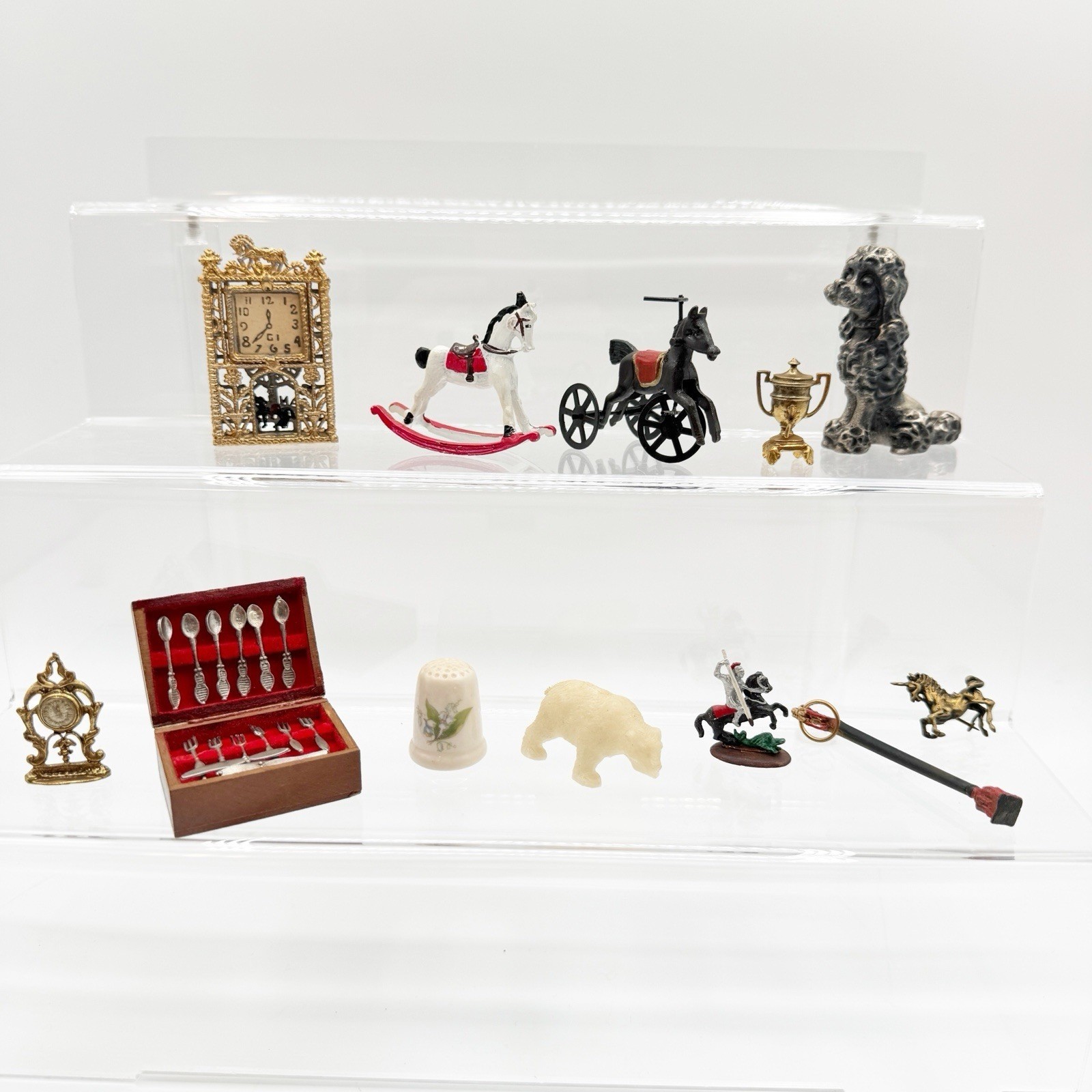 Vtg Miniature Dollhouse Toy Lot Clock Rocking Horse Silverware 12 Pc Estate Lot Vtg Miniature Dollhouse Toy Lot Clock Rocking Horse Silverware 12 Pc Estate Lot