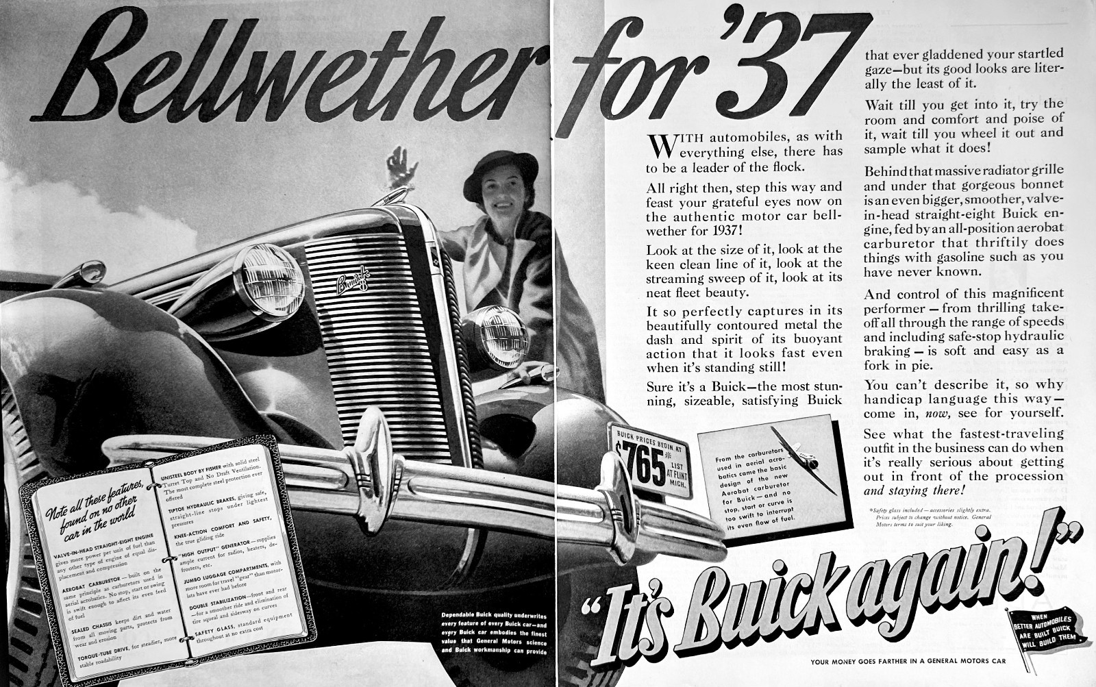 1936 Ad (21 X 13 1/2 inches) New 1937 Buick