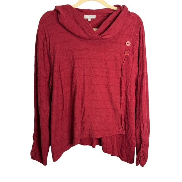 Habitat Blouse Women\'s XL Artsy Abstract Lagenlook Cowl Neck Red