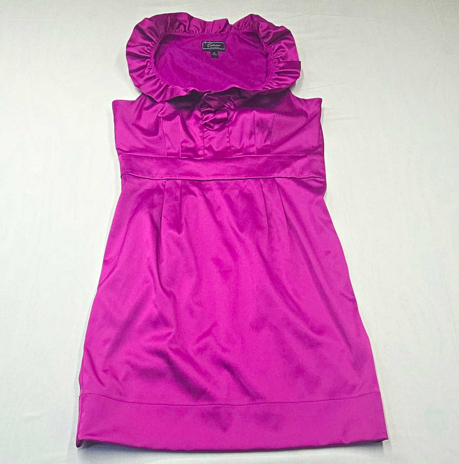 DressBarn Collection Ruffle Neck Poly Satin Sheath Magenta Pink 10 DressBarn Collection Ruffle Neck Poly Satin Sheath Magenta Pink 10