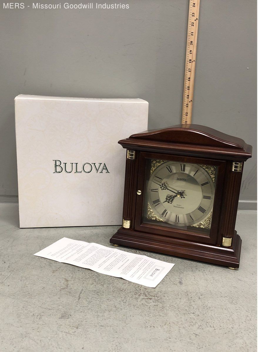 Bulova B1843 Westminster Chime Mantel Clock Wood Case Roman Numeral Quartz