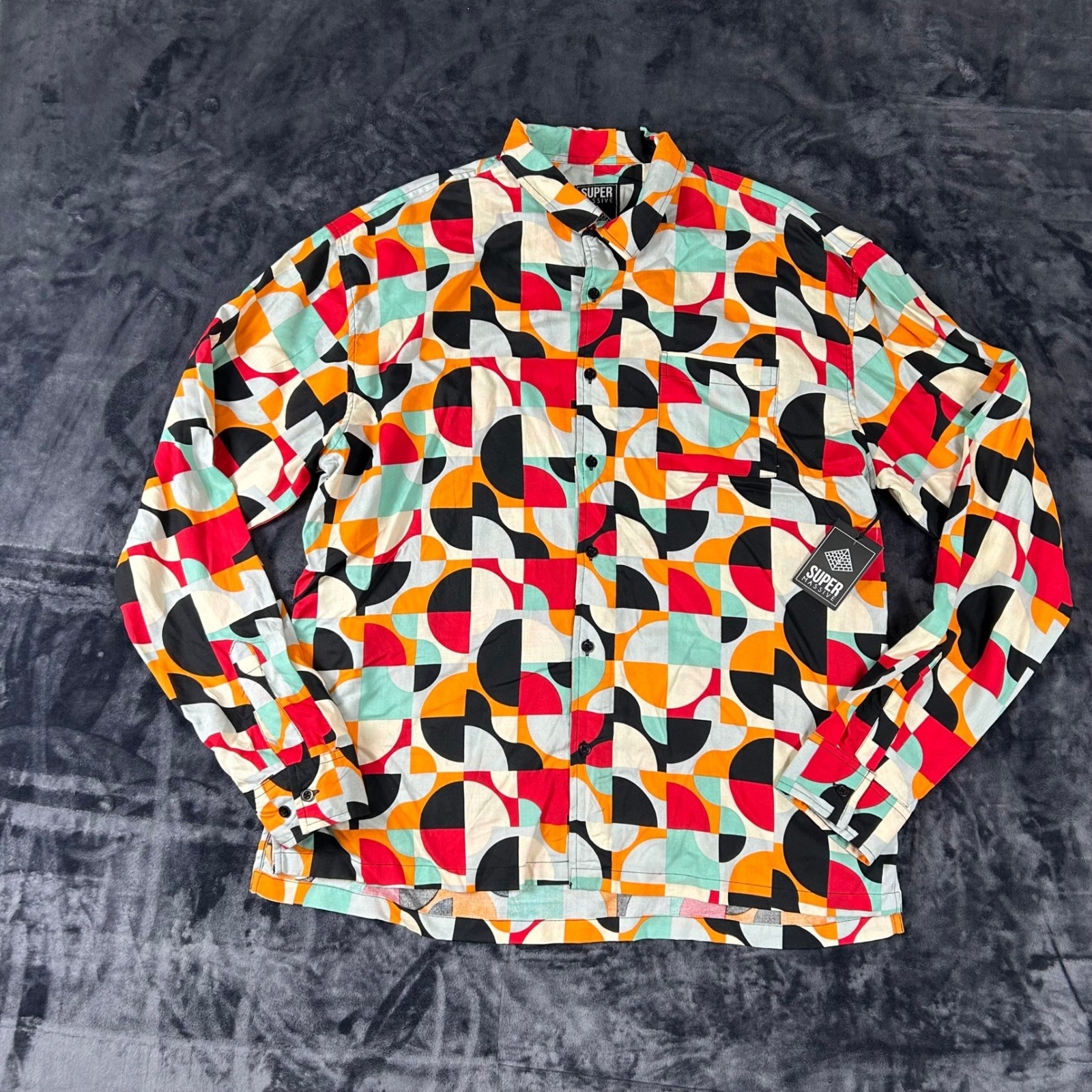 Super Massive Button Down Shirt Mens Large Multicolor Geometric Print NWT