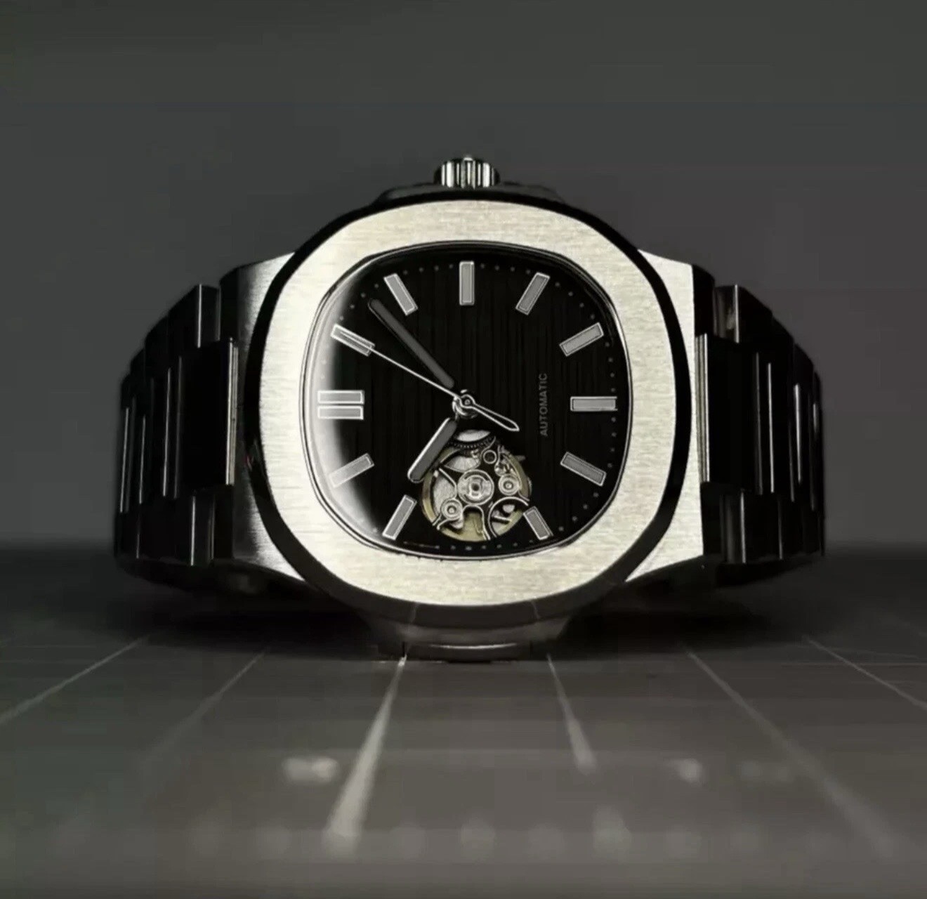 Custom 40mm “Jumbo” Open Heart Black Watch Mod w/ NH38 Automatic Movement