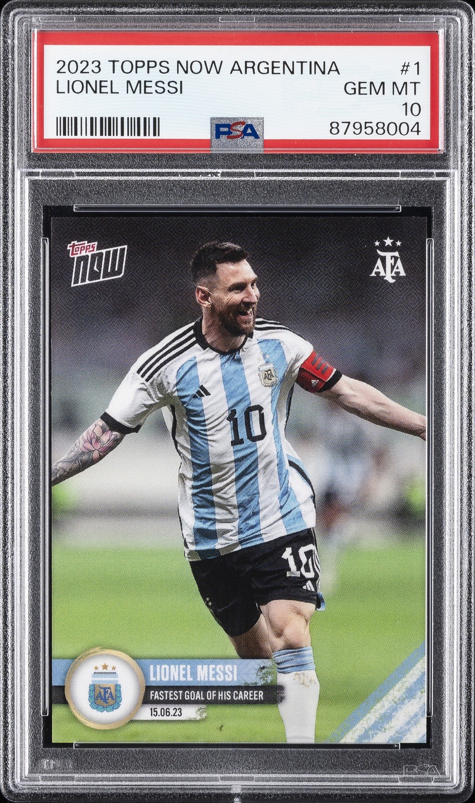 2023 TOPPS NOW ARGENTINA #1 LIONEL MESSI PSA 10