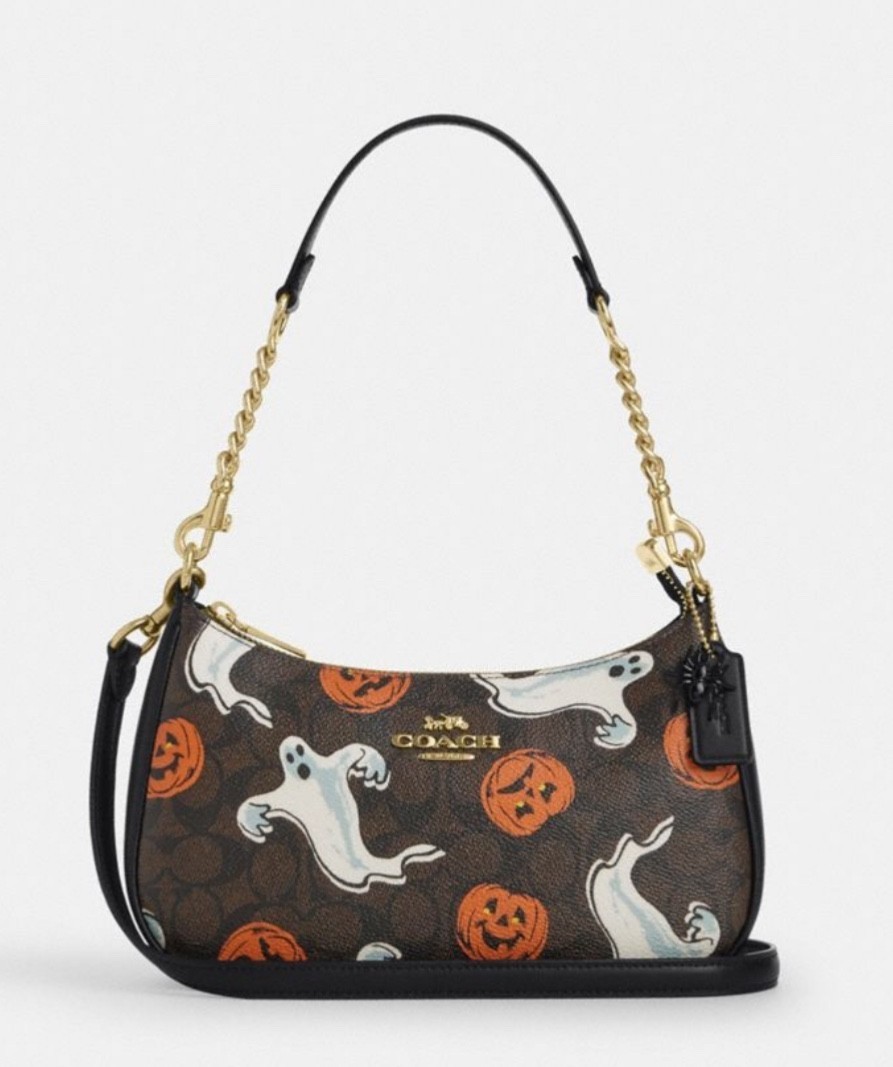 Halloween Teri Shoulder Bag In Signature Canvas Pumpkin Print CCE71 Shoulder Bag Halloween Teri Shoulder Bag In Signature Canvas Pumpkin Print CCE71 Shoulder Bag