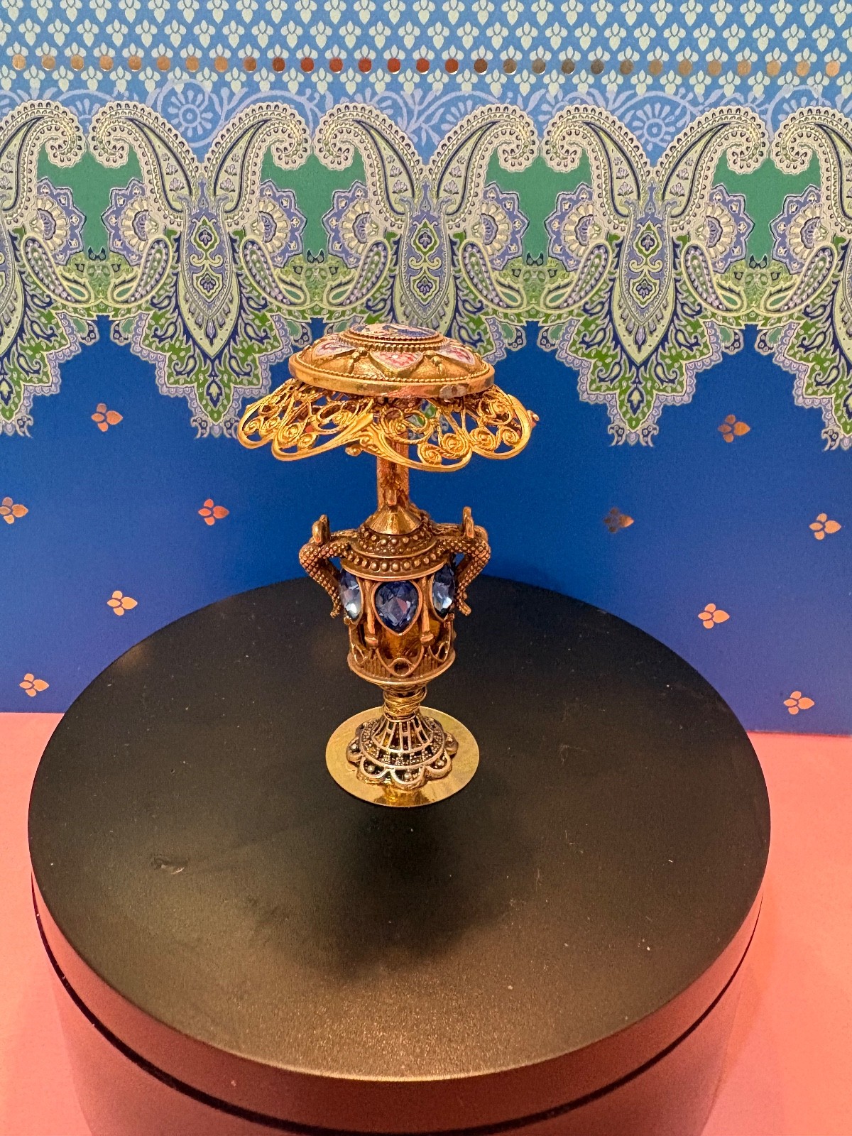 OOAK Handcrafted Dollhouse Blue Gem and Cloissone Filigree Shade Lamp  1:12