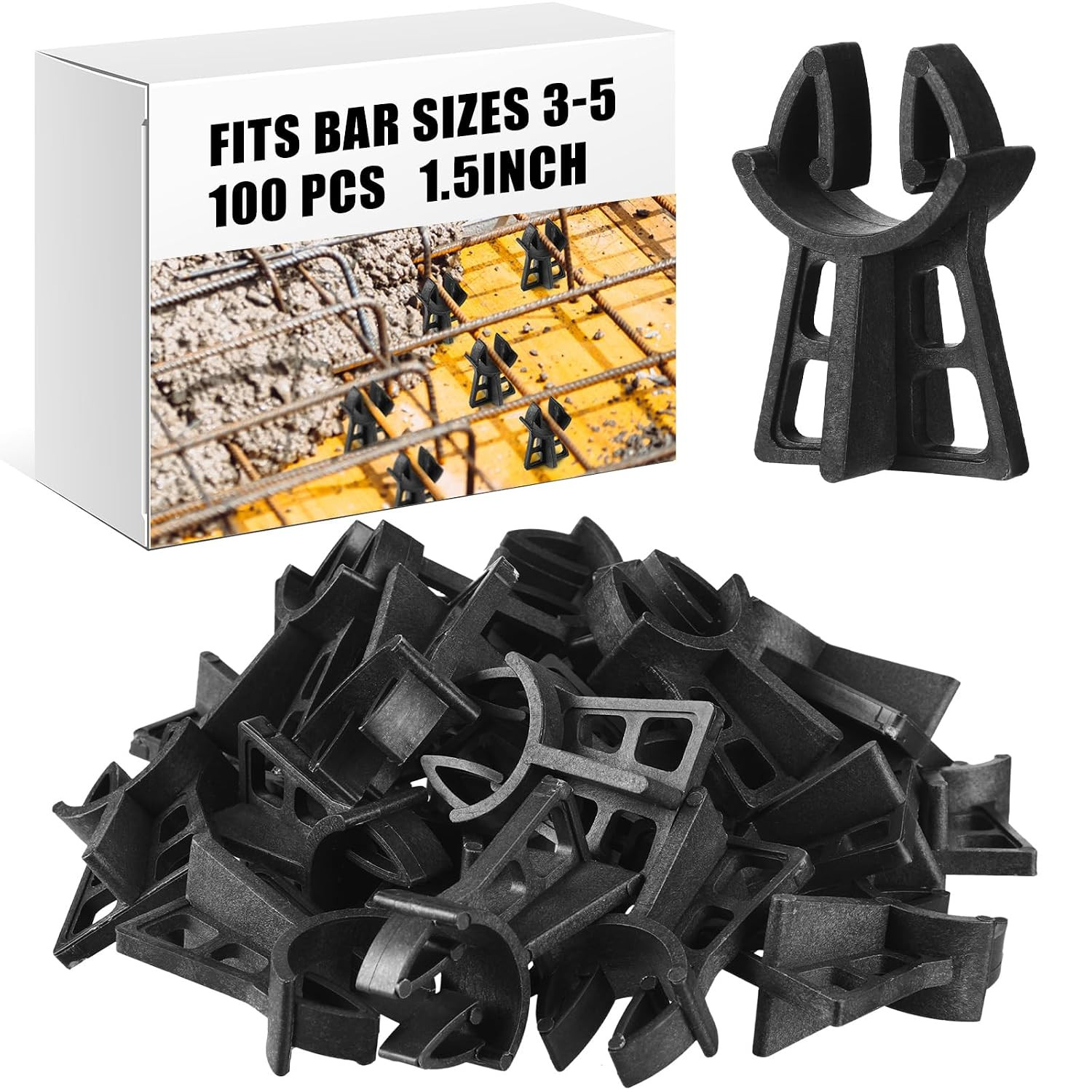 100 Pcs Snap Rebar Chairs Plastic Heavy Duty Spacer Fits Bar Sizes 3-5 Plastic R