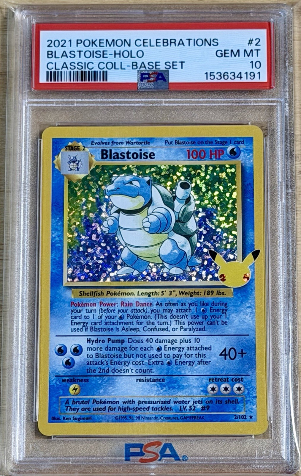 2021 Pokemon Blastoise Celebrations Classic Collection Holo 2/102 PSA 10 GEM 💎