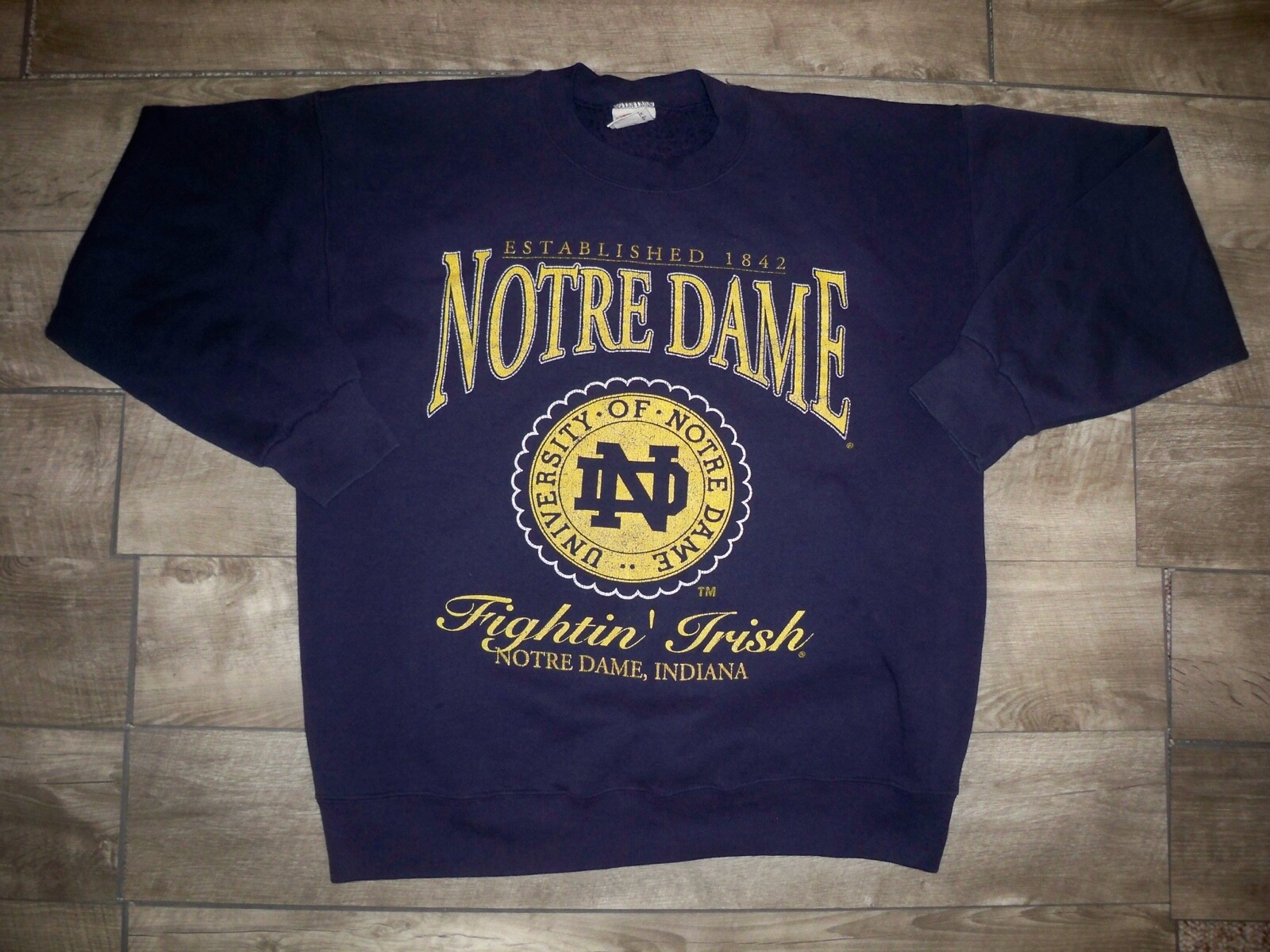 Notre Dame Football Fighting Irish Nutmeg Pullover College Sweatshirt Sz XL Vtg