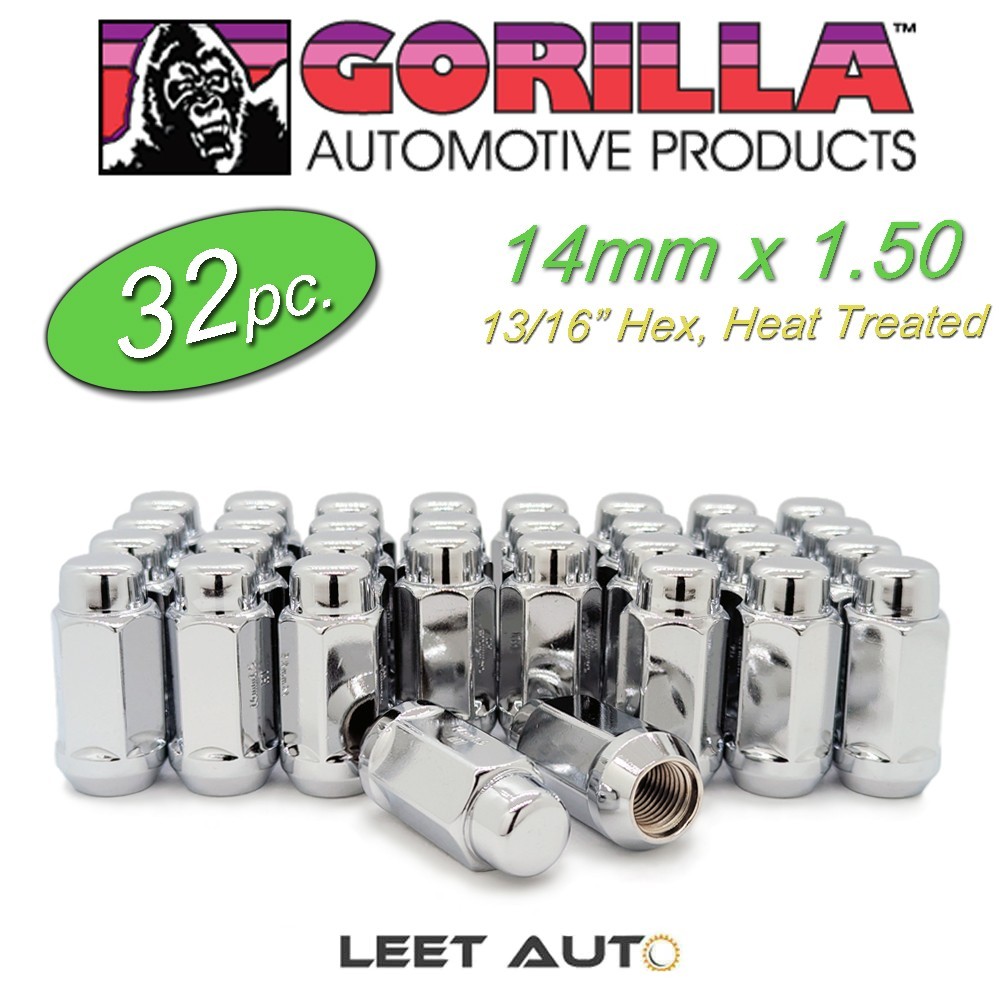 (32pc) Gorilla Lug Nuts 14x1.50 Heat Treated Chrome Duplex Bulge Acorn 91148XLHT (32pc) Gorilla Lug Nuts 14x1.50 Heat Treated Chrome Duplex Bulge Acorn 91148XLHT