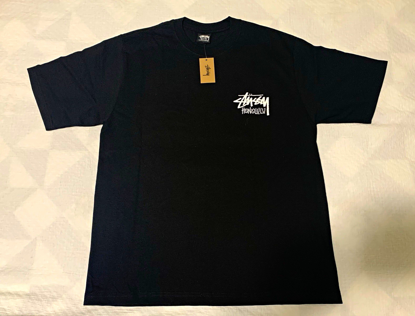 Stussy Honolulu Graphic Logo T-Shirt Black Cotton Crew Neck Short Sleeve
