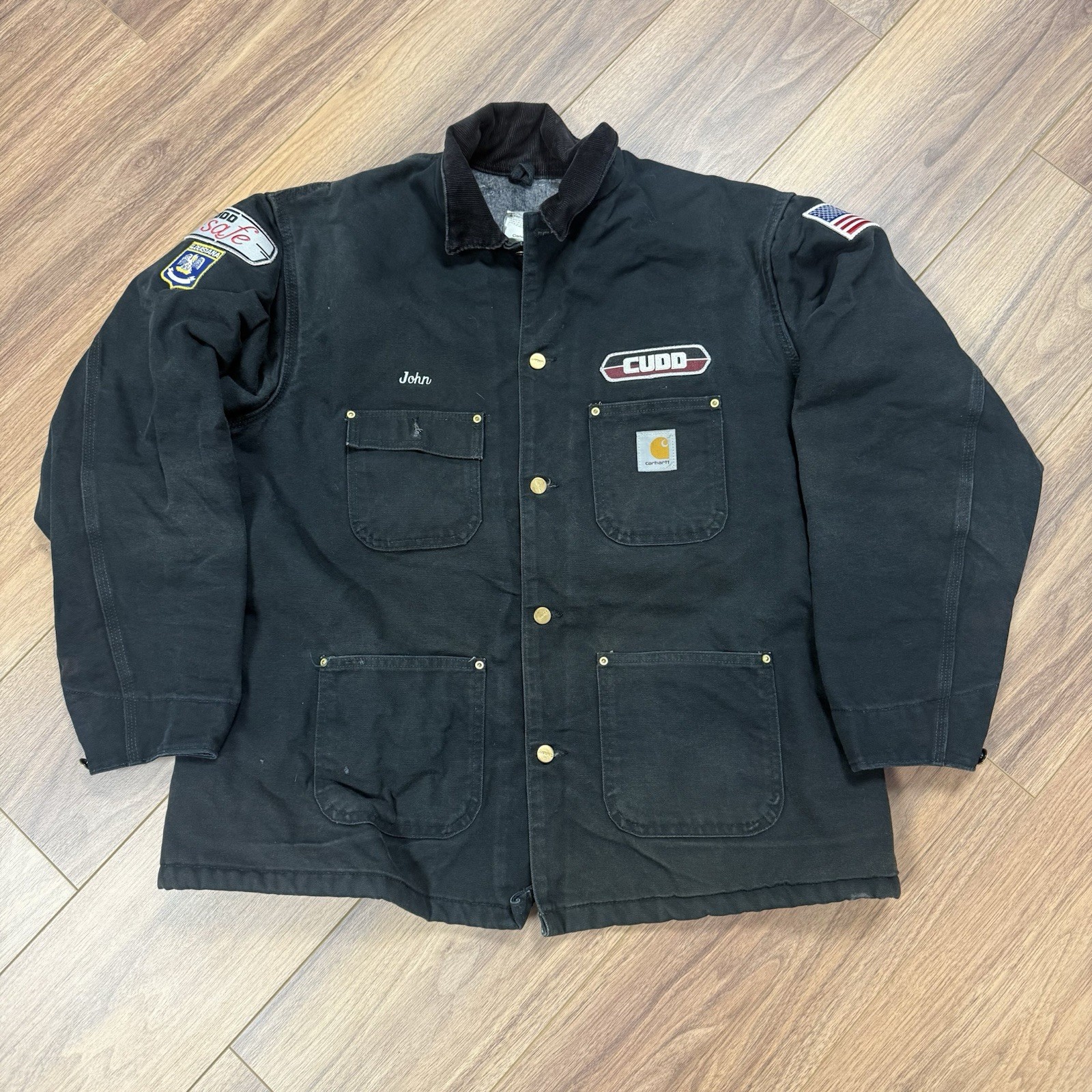 Vintage Carhartt C001 Blanket Lined Chore Coat Duck Canvas Work Jacket Black