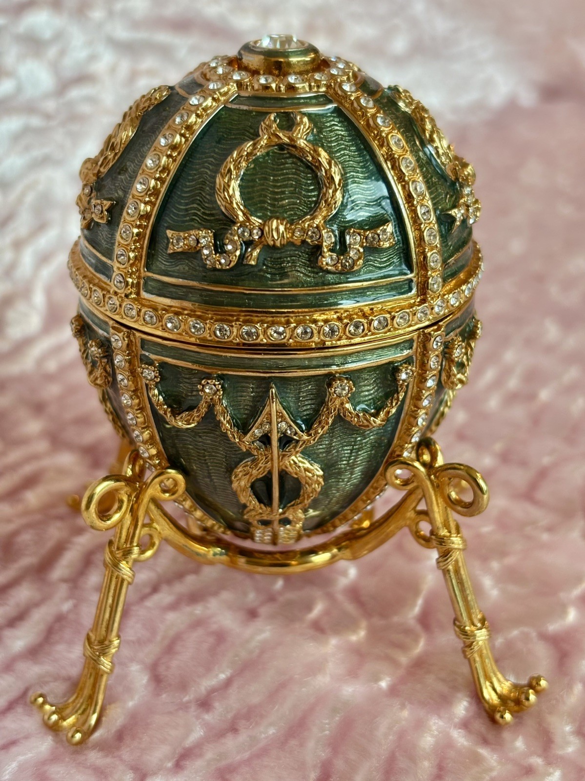 Faberge Imperial Rosebud Egg Green with Original Box and COA Faberge Imperial Rosebud Egg Green with Original Box and COA