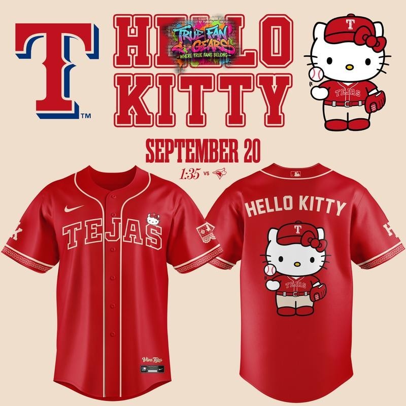 Texas Rangers x Hello Kitty 2026 Limited Edition Printed Baseball Jersey Remake