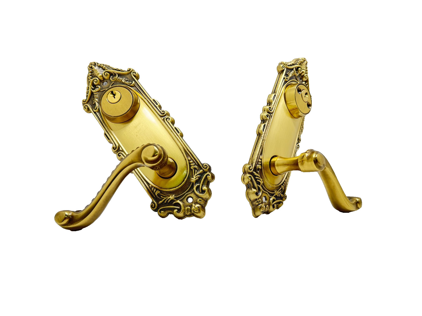 Emtek Victoria Double Keyed Sideplate Lockeset Rope Lever Handle LH French Antiq Emtek Victoria Double Keyed Sideplate Lockeset Rope Lever Handle LH French Antiq