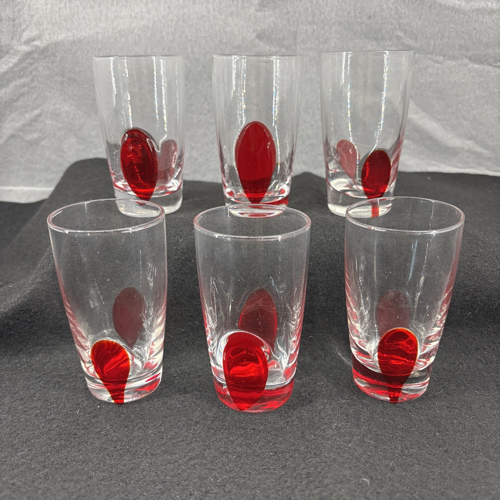 Vintage Pier 1 Imports Optic Red Dot Shot Glasses Set Of 6 Christmas New Years