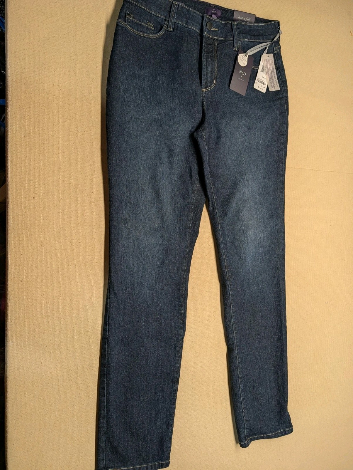 NWT Women\'s Jeans NYDJ Size 10 Straight Leg Dark Wash Alina Cotton Blend 