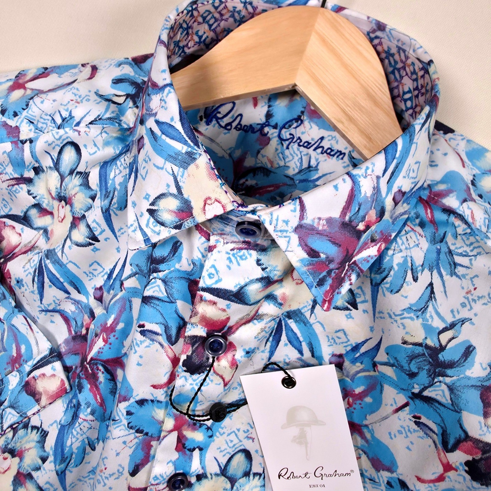 NWT Robert Graham Durkin Button Down Men M Multi Floral Short Sleeve Stretch