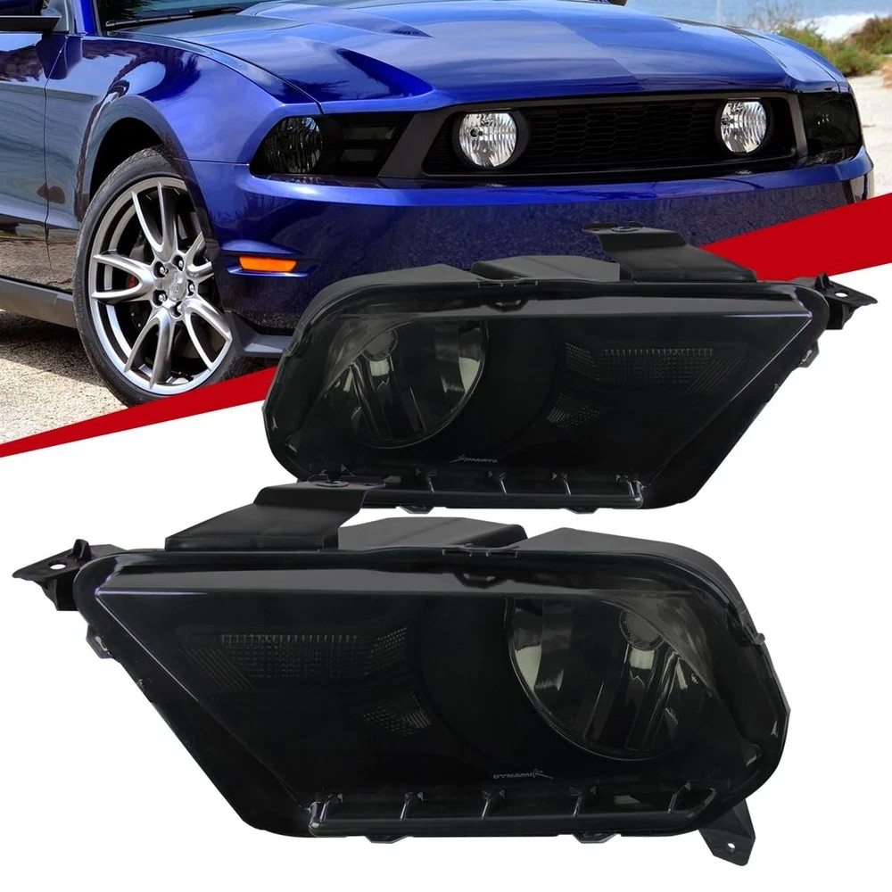 Ford 10-14 Mustang GT Black Housing Smoke Headlights Driving Head Lamps Pair