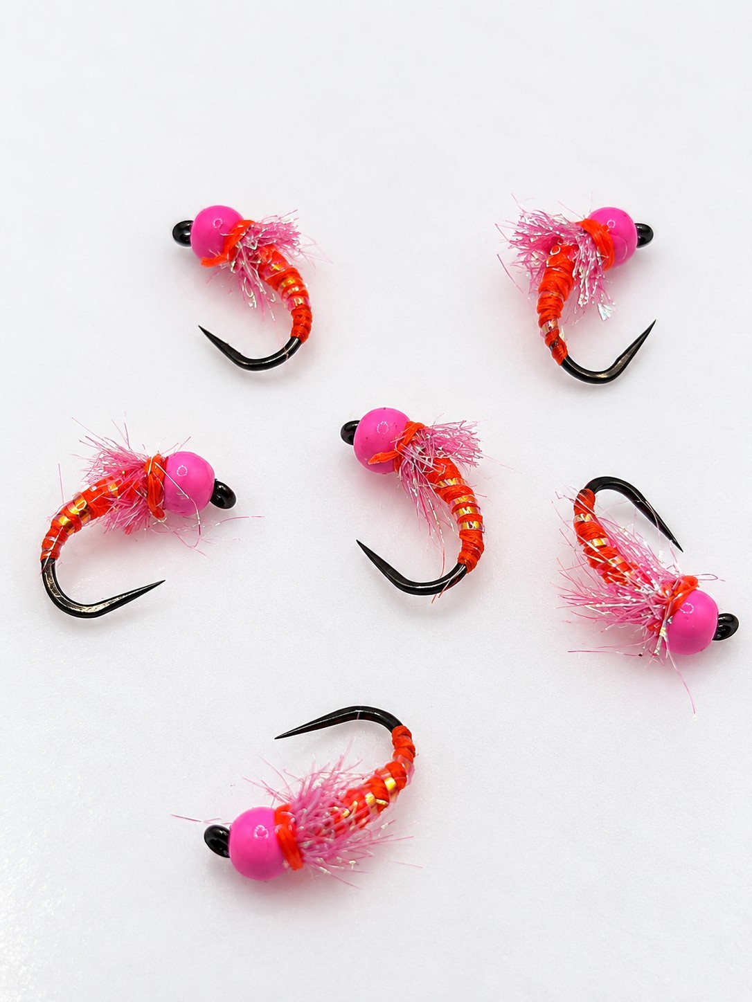 Premium Hot Pink Zebra Midge Trout Flies Size #18 Bead Head Chironomid Lot 6 
