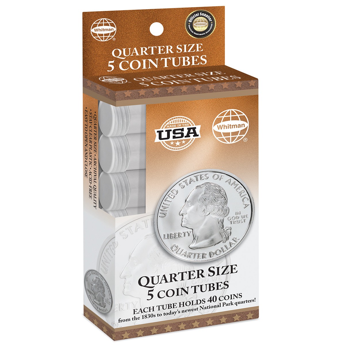 Whitman® Round Coin Tubes – Quarters - 5 Count Whitman® Round Coin Tubes – Quarters - 5 Count
