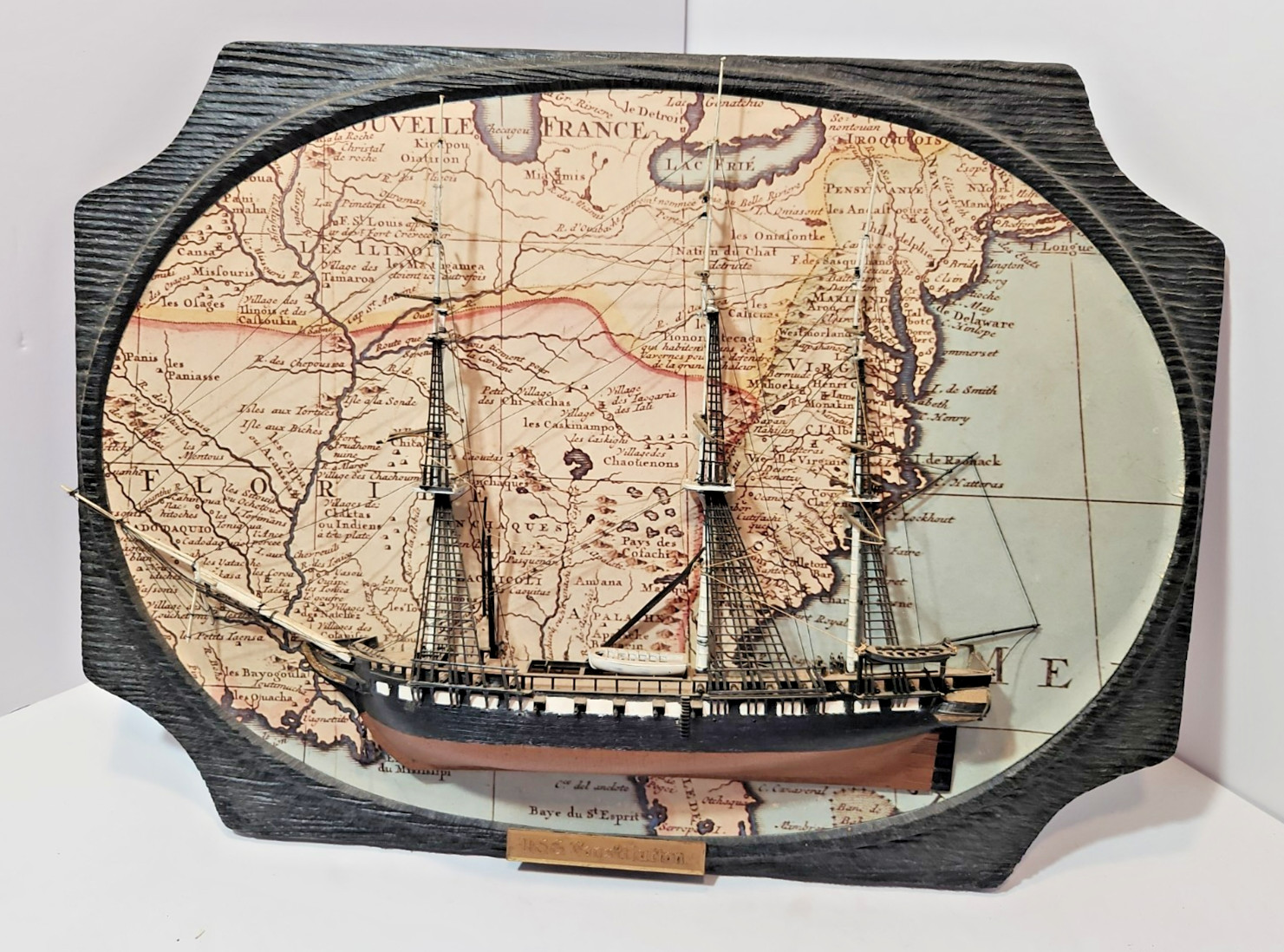 Vintage 1972 U.S.S. Constitution Wall Plaque Model Ship F-8218 Assembled Decor