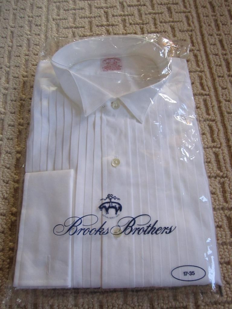 NWT BROOKS BROTHERS White Cotton Tuxedo Shirt French Cuffs Sz 17/35