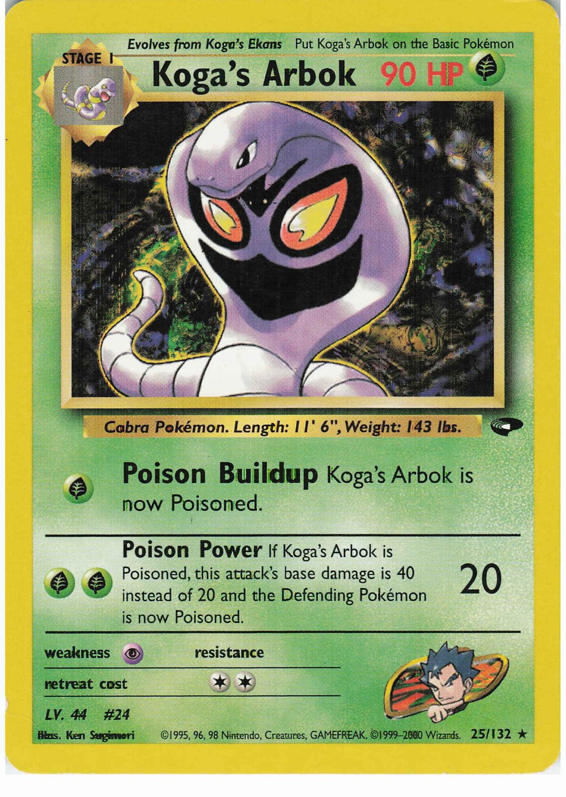 Koga\'s Arbok 25/132 Unlimited Rare Gym Challenge Pokemon MP