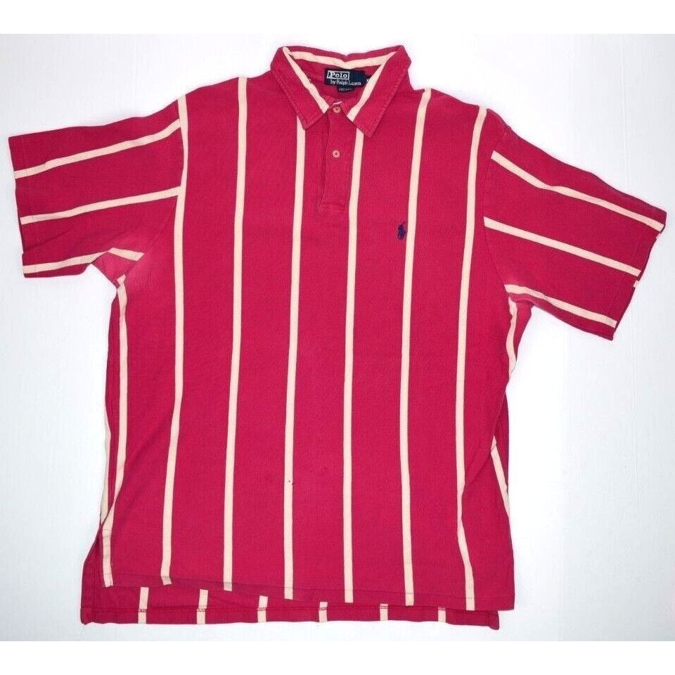 Vintage Polo Ralph Lauren Polo Mens L 80s Raspberry Baseball Stripe Made USA