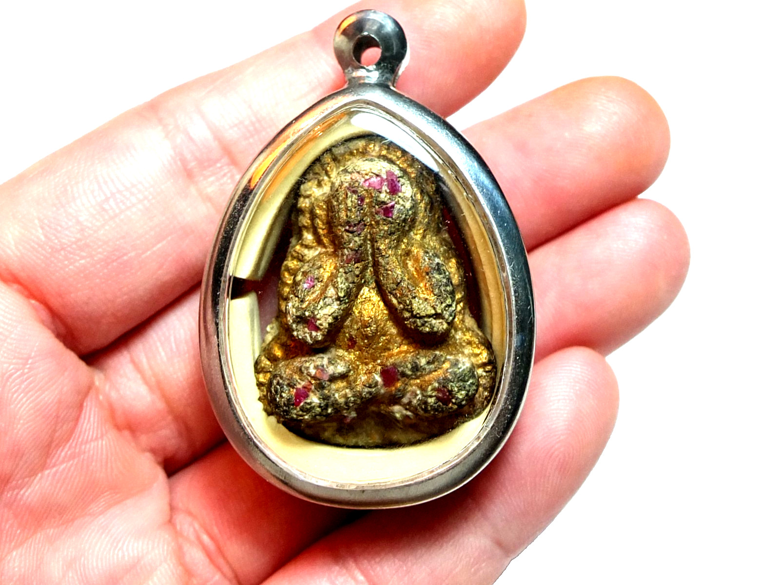 Phra Pidta LP Tim Wat Lahanrai BE 2510 Thai Amulet Embedded Gems Rare