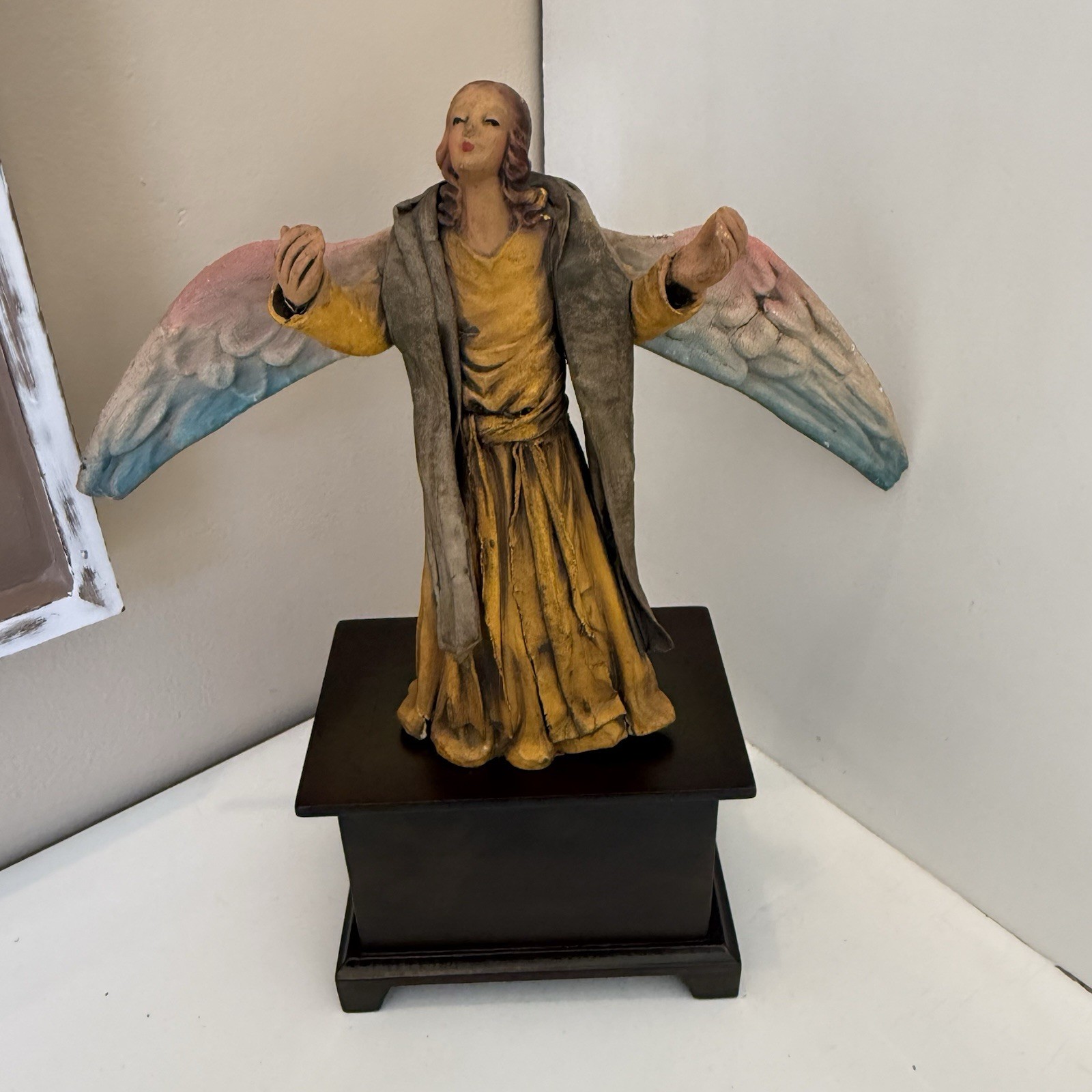 Vintage Italian Papier Mâché Cartapesta Standing Angel Figurine 8.5” Tall