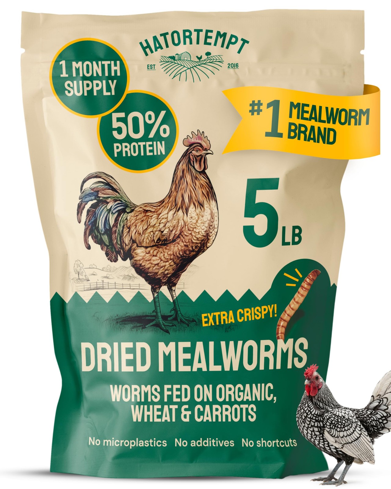 Hatortempt 5lb Dried Mealworms for Chickens & Wild Birds, 5 Pound (Pack of 1)