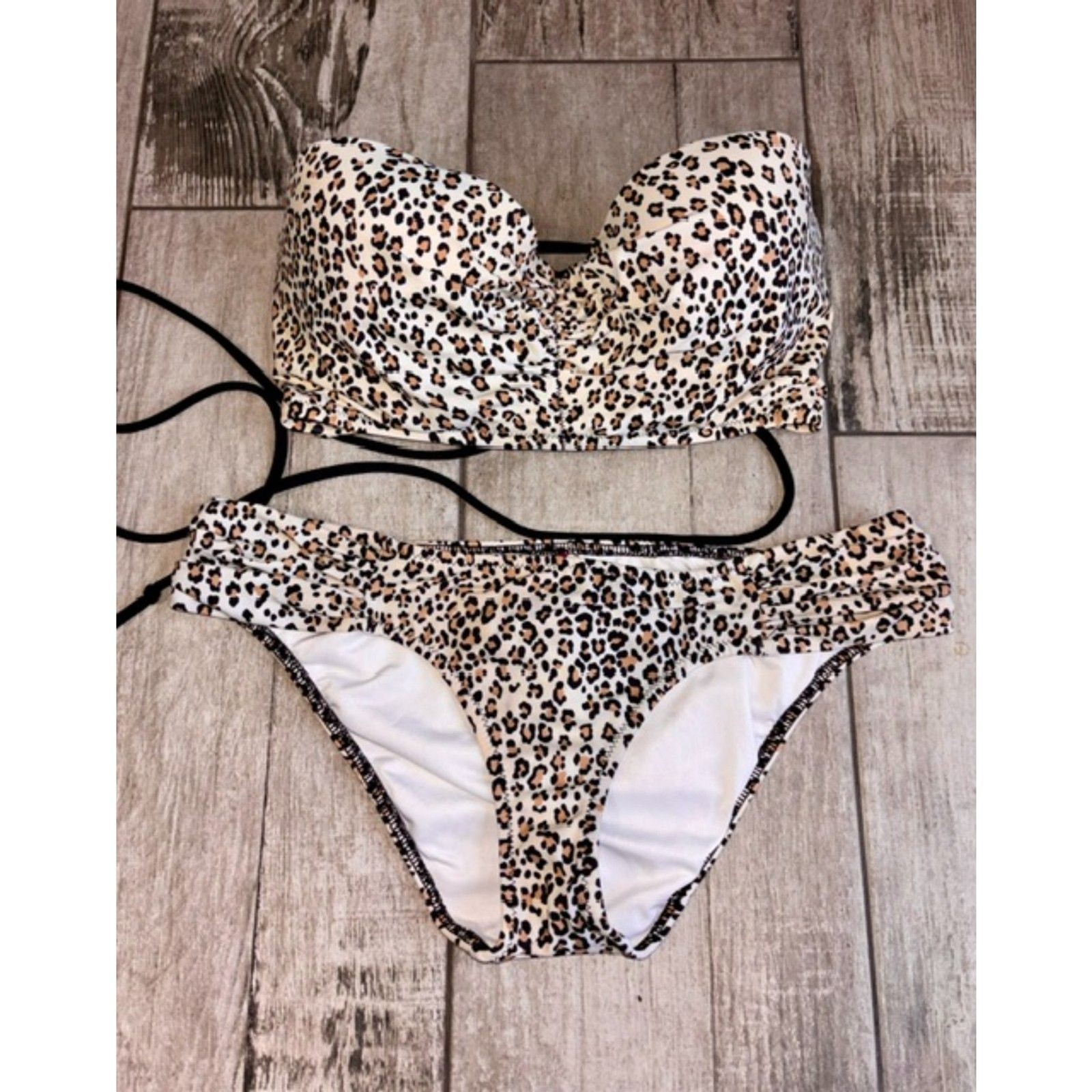Vintage Victoria\'s Secret Leopard Bikini Set Strapless Corset XS/34C