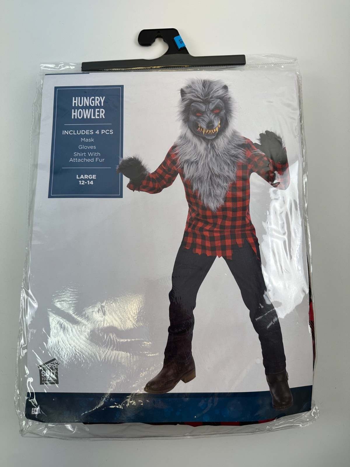 Hungry Howler Werewolf Costume Kids Large 12-14 Mask Gloves Shirt Fur New Tags