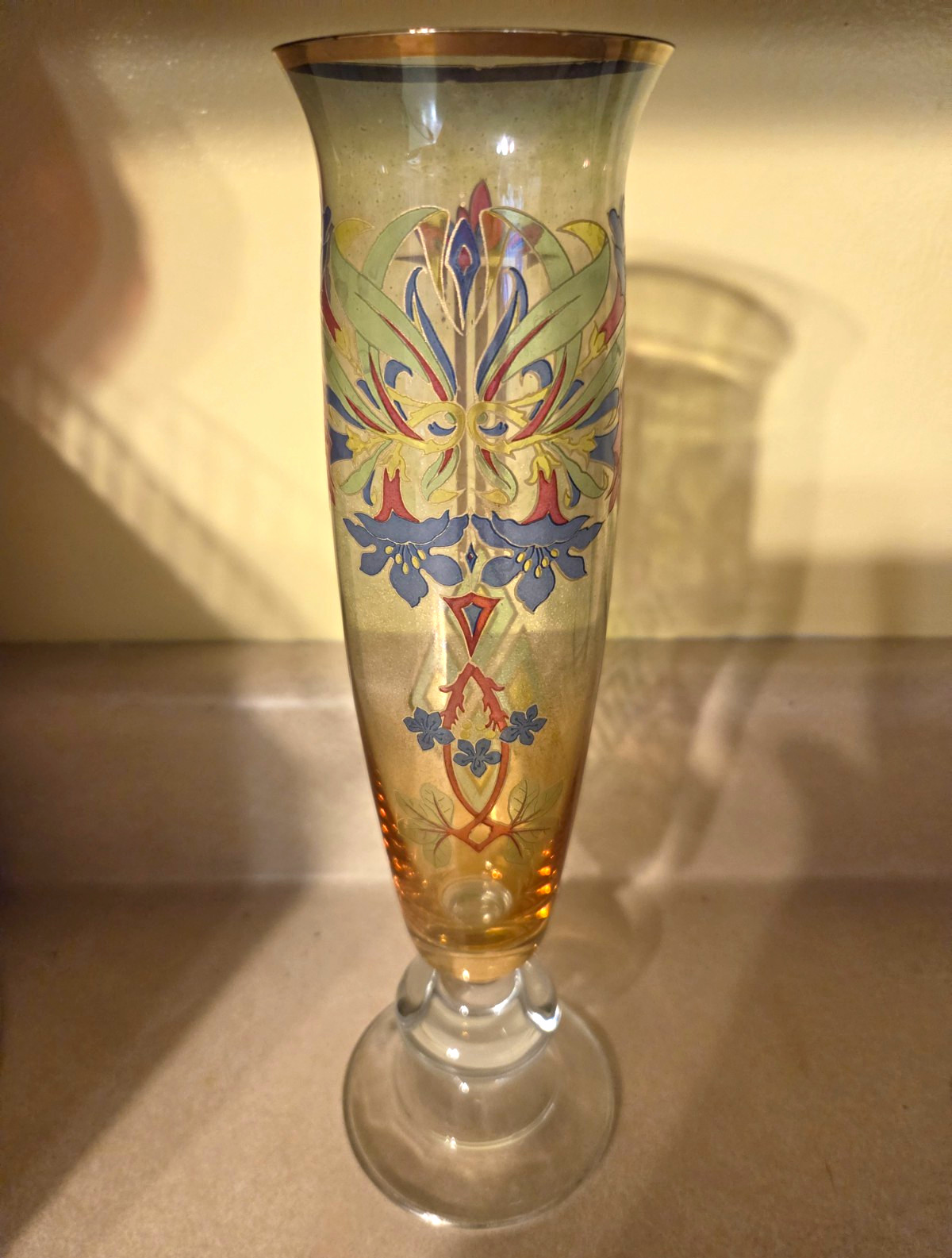 This appears to be an antique Art Nouveau or Secessionist-style enameled glass