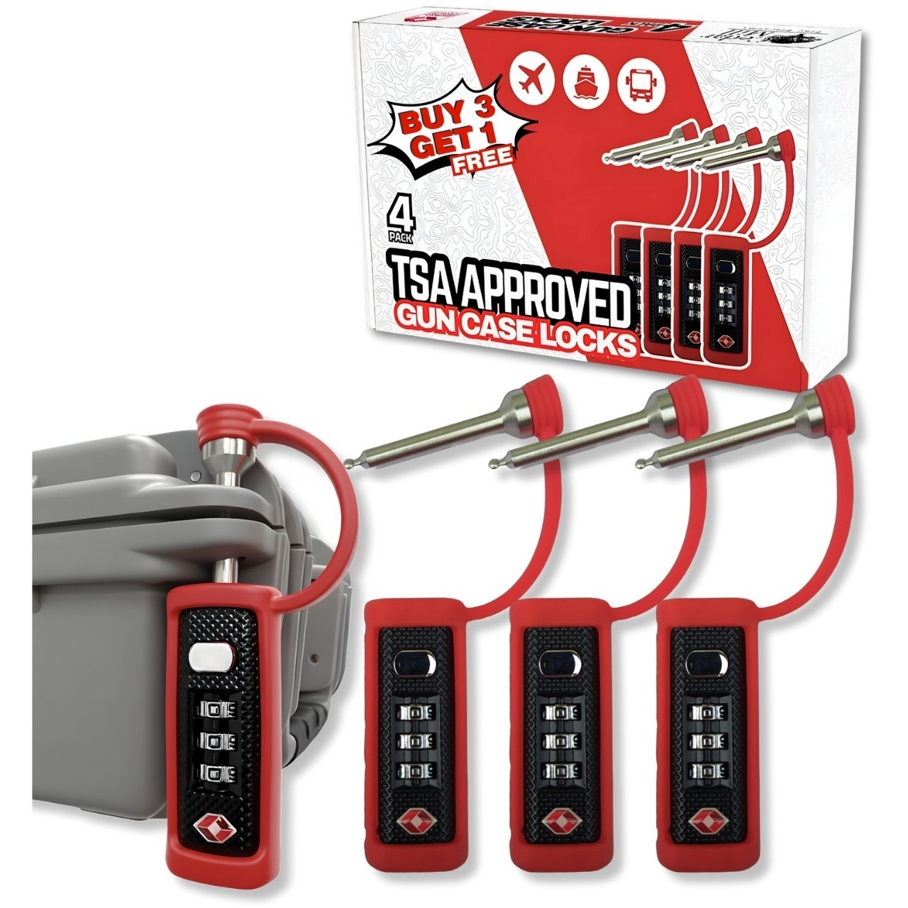 TSA Approved Gun Case Locks 4-Pack, Monoshaft 3-Digit Combination Case Padlock