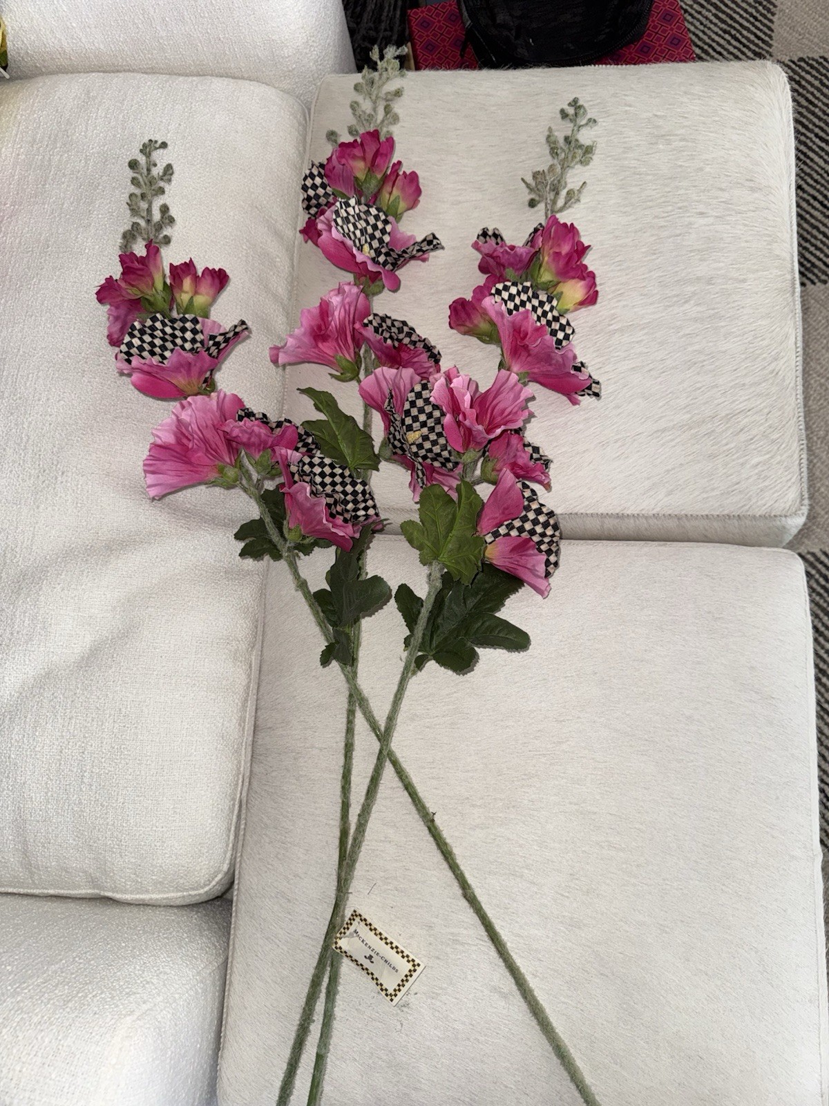 MacKenzie-Childs Courtly Check Fuchsia Hollyhock Flower Stems, Set Of 3 MacKenzie-Childs Courtly Check Fuchsia Hollyhock Flower Stems, Set Of 3